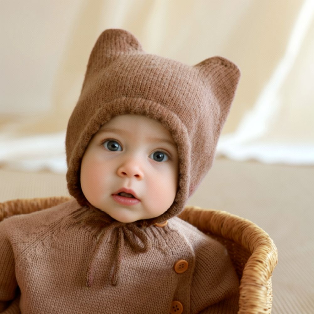 Infant Beanie Hat With Ears - Зимняя вязаная шапочка для малышей, теплая,