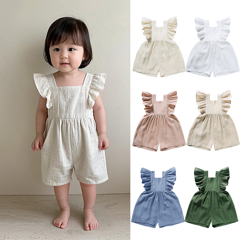 Летняя детская одежда унисекс: – обзор и цена Baby Summer Linen Sleeveless Jumpsuit